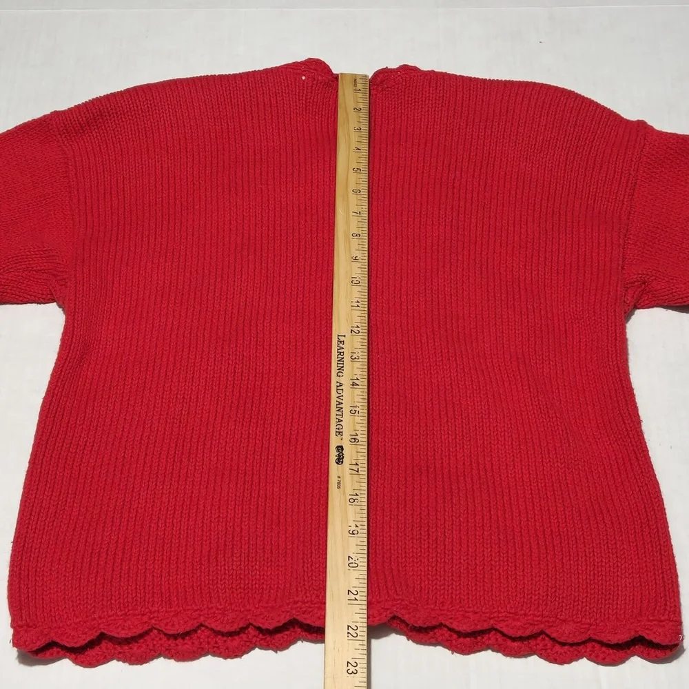 Vtg Red Cable Knit Heavy Cardigan Beaded Floral Academia Button Closure Medium